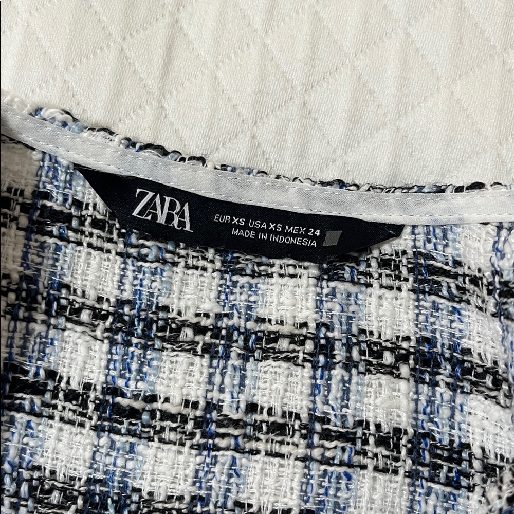 Zara Tweed Plaid Mini Dress in Blue/Black/White Size XS - Picture 6 of 7